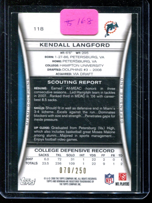 A5003- 2008 Bowman Football Cards 251-275 +Inserts -You Pick- 15+ FREE US SHIP - Picture 367 of 374