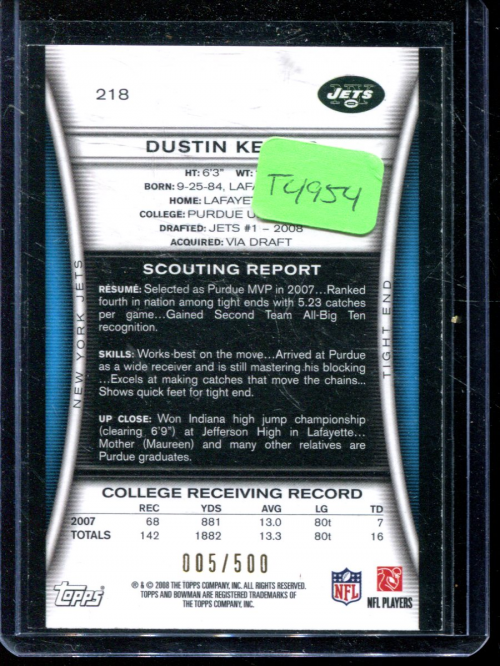 A5003- 2008 Bowman Football Cards 251-275 +Inserts -You Pick- 15+ FREE US SHIP - Picture 69 of 374