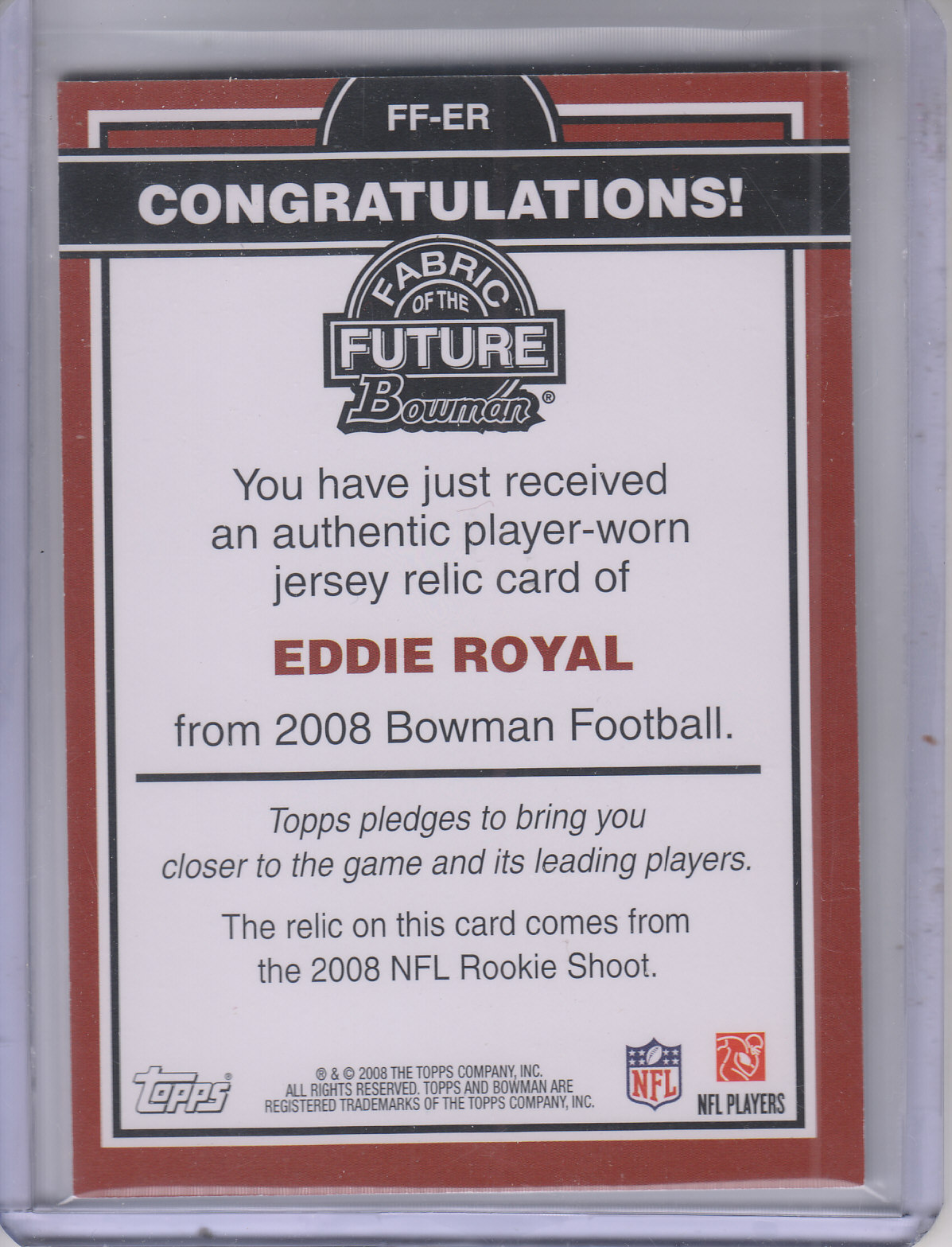 2008 Bowman Fabric of the Future #FFER Eddie Royal B back image