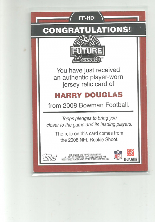 2008 Bowman Fabric of the Future #FFHD Harry Douglas B back image