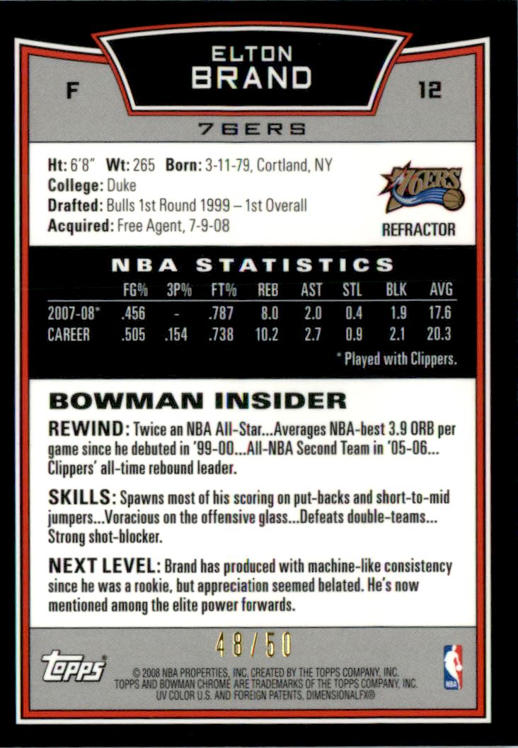 2008-09 Bowman Chrome Refractors Gold #12 Elton Brand