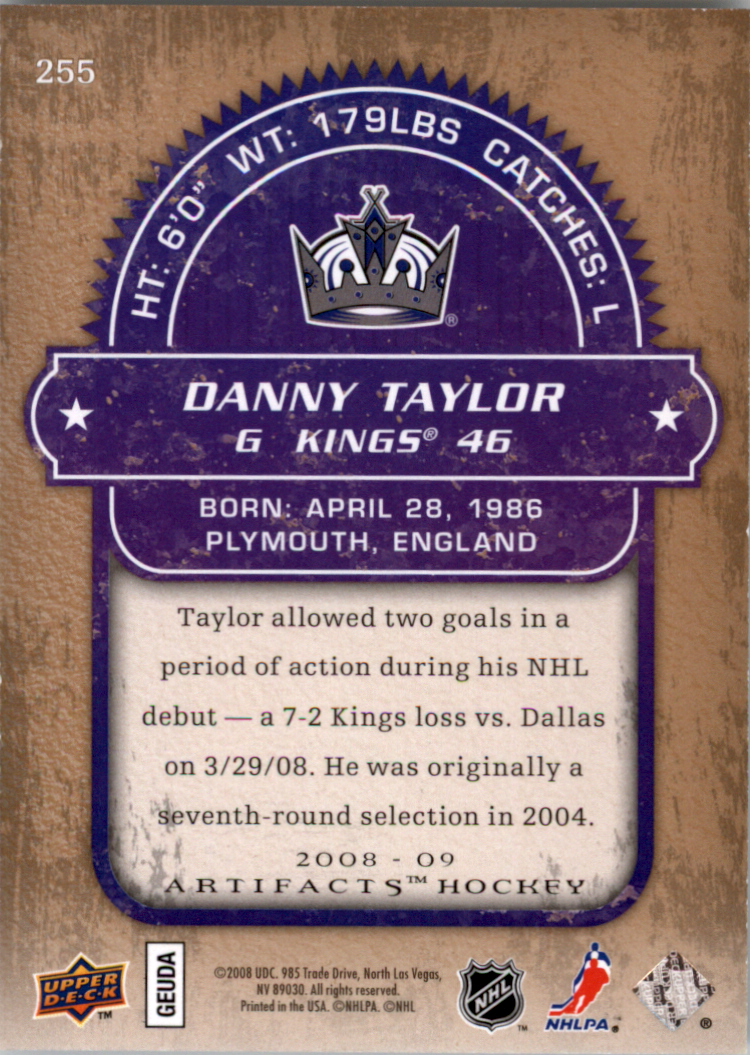 2008-09 Artifacts #255 Danny Taylor RC back image