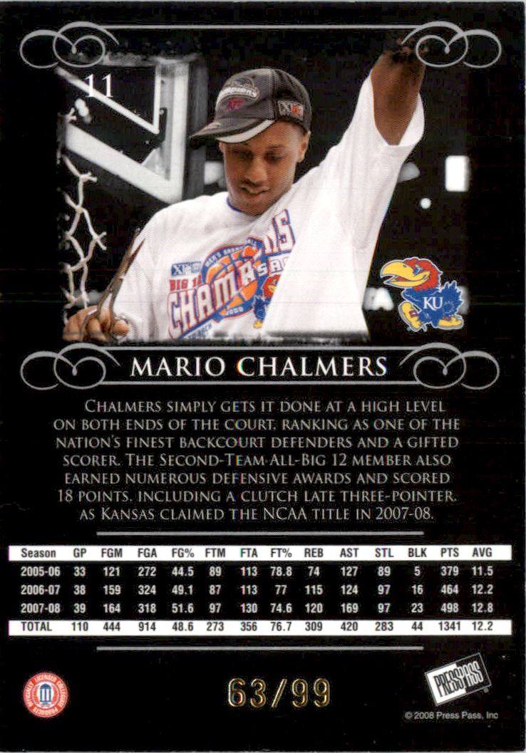 2008-09 Press Pass Legends Gold #11 Mario Chalmers back image