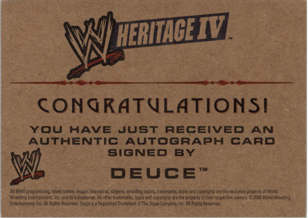 2008 Topps Heritage IV WWE Autographs #NNO Deuce back image