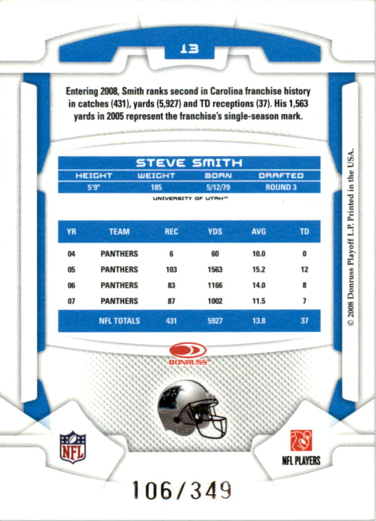 2008 Leaf Rookies and Stars Gold Retail #13 Steve Smith back image