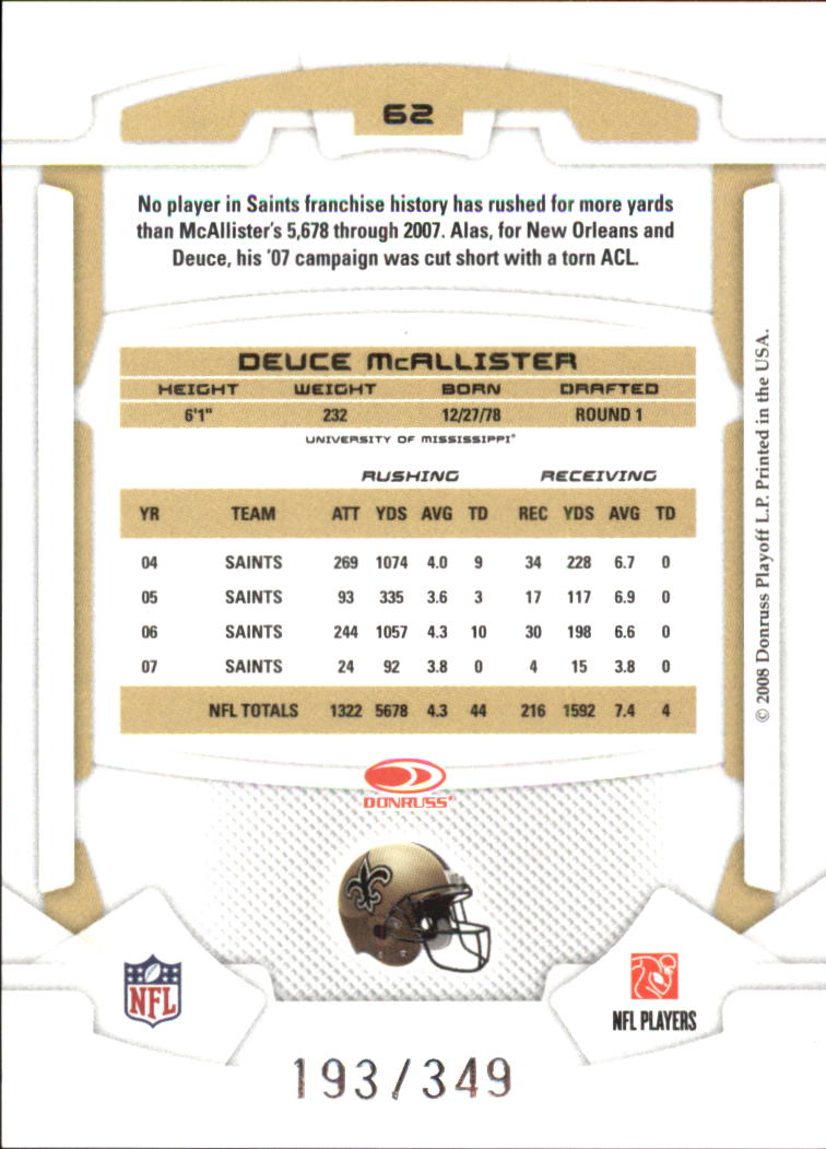 2008 Leaf Rookies and Stars Gold Retail #62 Deuce McAllister back image