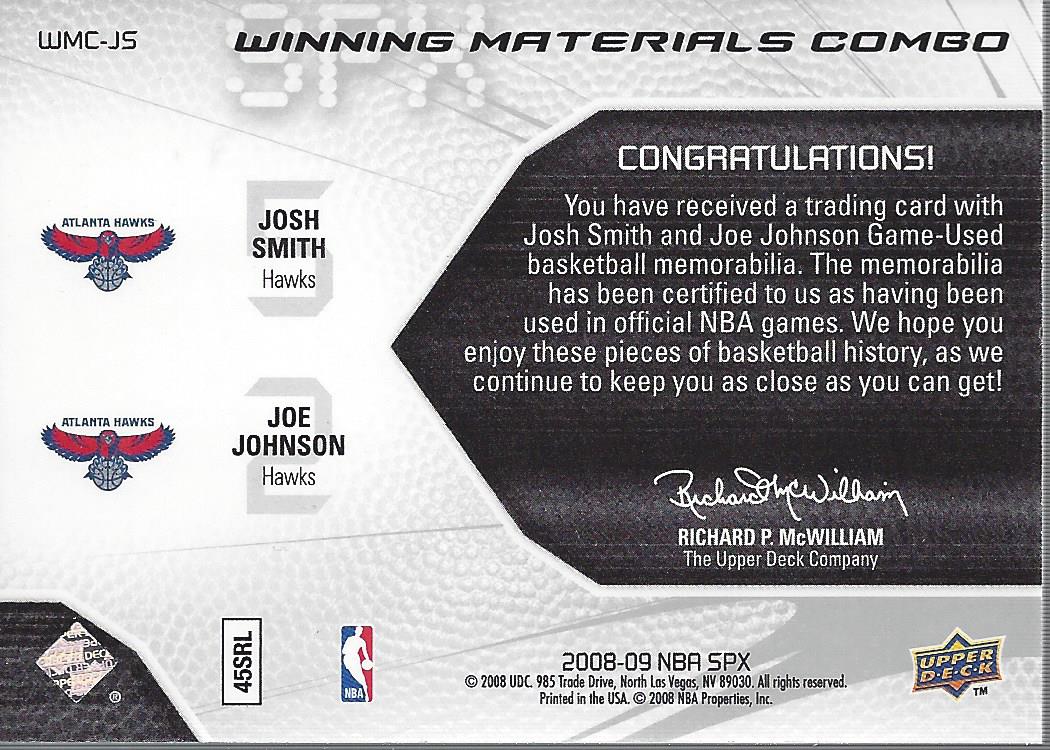2008-09 SPx Winning Materials Combos #WMCJS Josh Smith/Joe Johnson back image