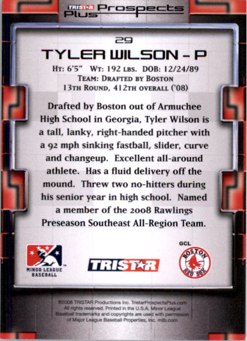 2008 TRISTAR Prospects Plus Green #29 Tyler Wilson back image