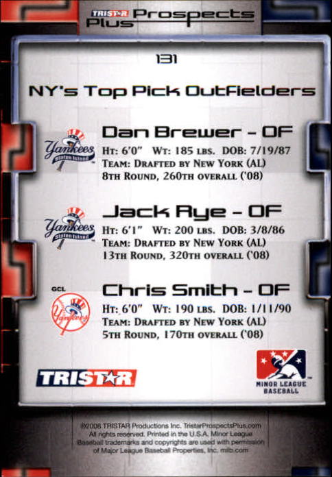 2008 TRISTAR Prospects Plus Green #131 Chris Smith/Dan Brewer/Jack Rye back image