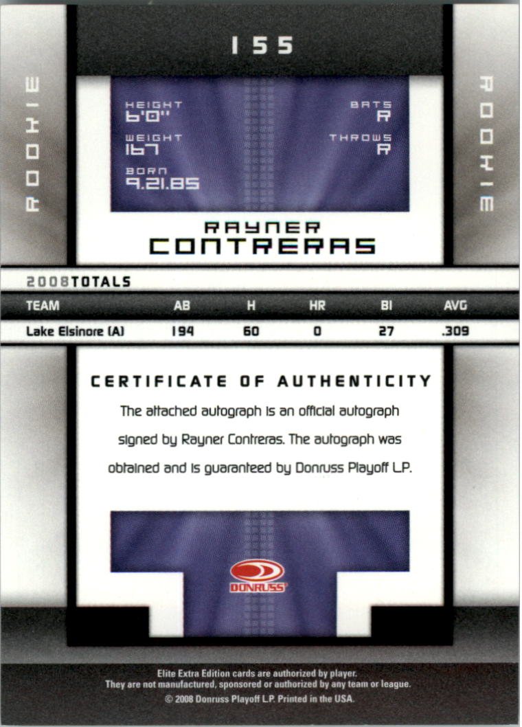 2008 Donruss Elite Extra Edition #155 Rayner Contreras AU/1349 back image