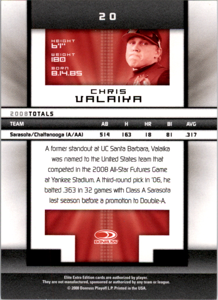 2008 Donruss Elite Extra Edition Signature Status Black #20 Chris Valaika back image