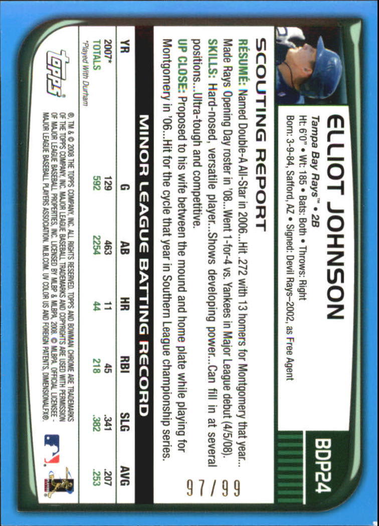 2008 Bowman Chrome Draft Blue Refractors #BDP24 Elliot Johnson back image