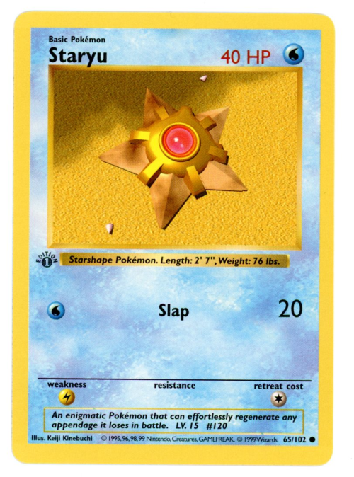 1999 Pokemon Base 1st Edition #65 Staryu C/Thick Stamp