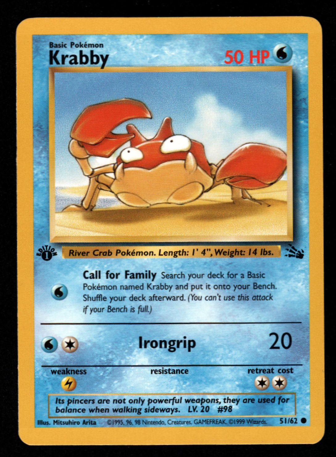 Pokemon Fossil 1st Edition Common Card #51 Krabby