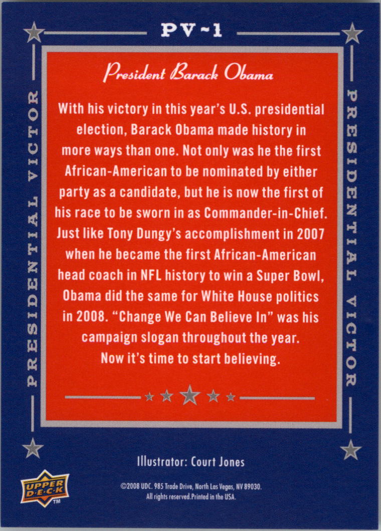 2008 Upper Deck Presidential Predictors #PV1 Barack Obama Victor back image