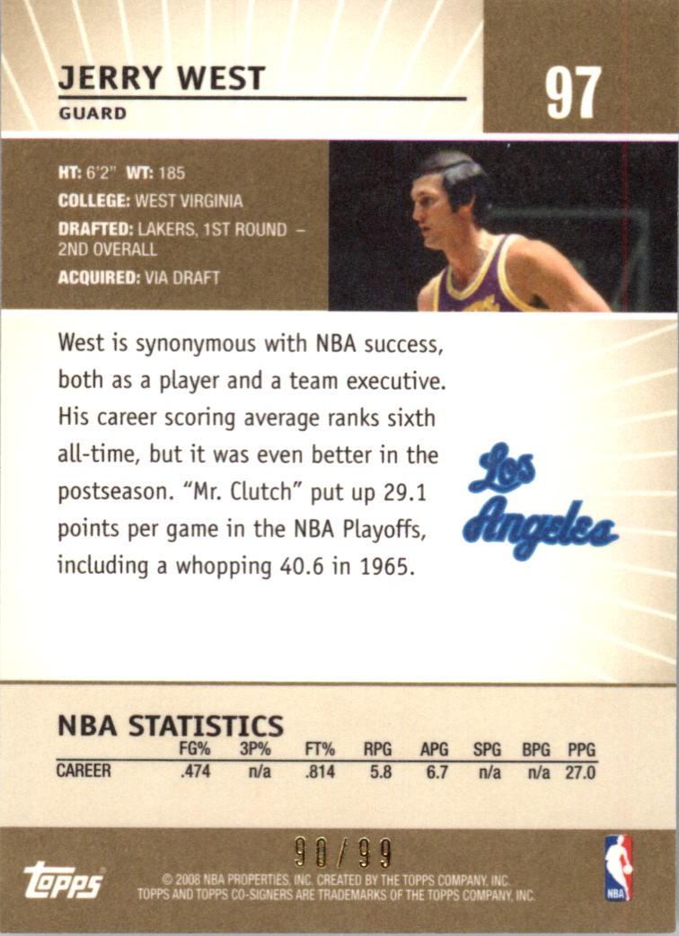 2008-09 Topps Co-Signers Gold #97 Jerry West back image