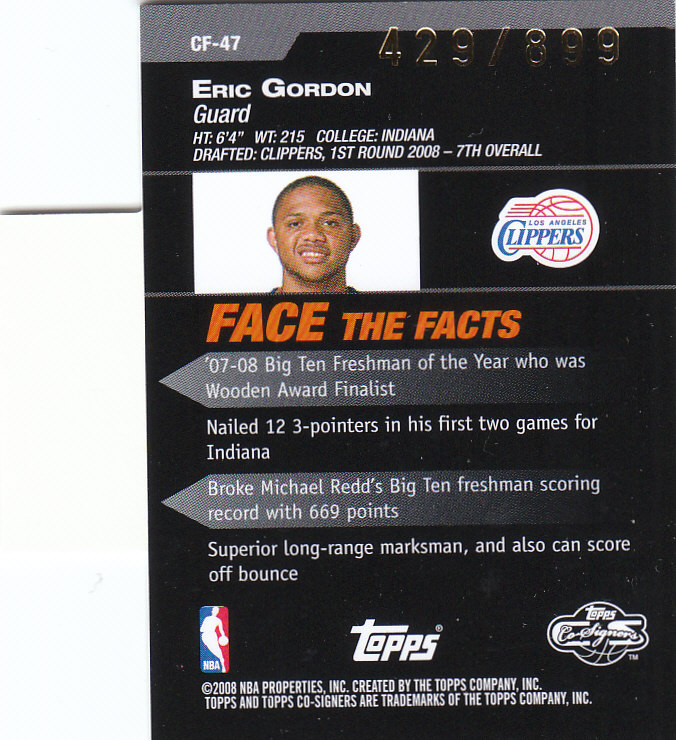 2008-09 Topps Co-Signers Changing Faces #CF47 Eric Gordon back image