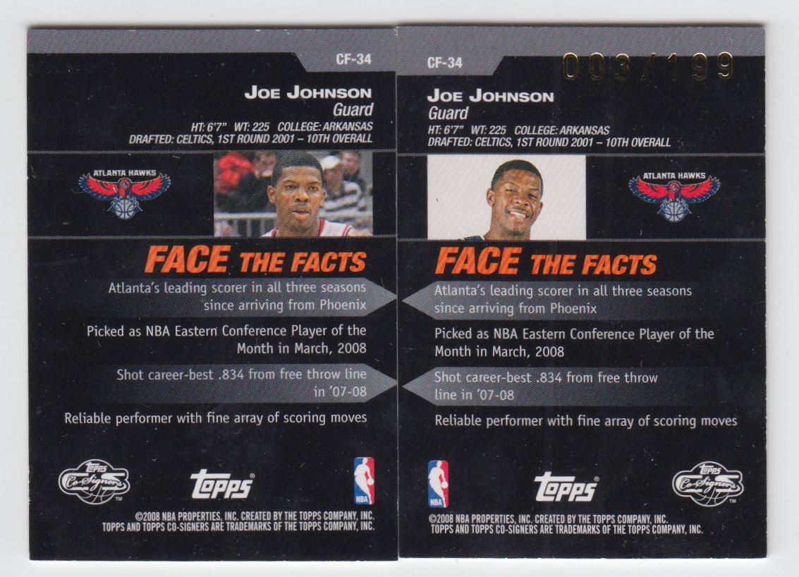 2008-09 Topps Co-Signers Changing Faces Gold #CF34 Joe Johnson back image