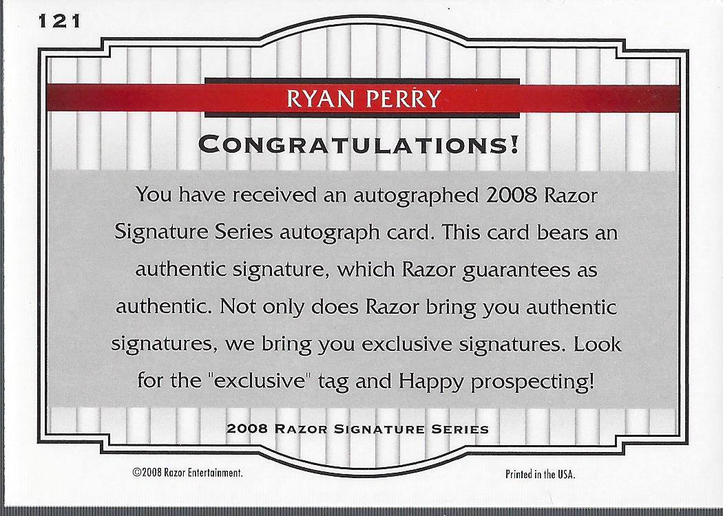2008 Razor Signature Series #121 Ryan Perry AU/699 back image