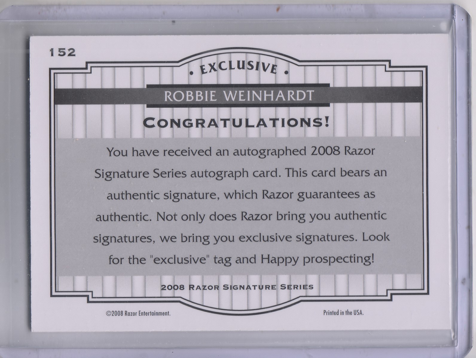 2008 Razor Signature Series #152 Robbie Weinhardt AU/1499 back image