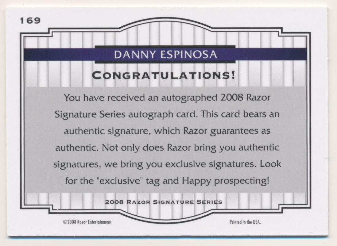 2008 Razor Signature Series Black #169 Danny Espinosa AU back image