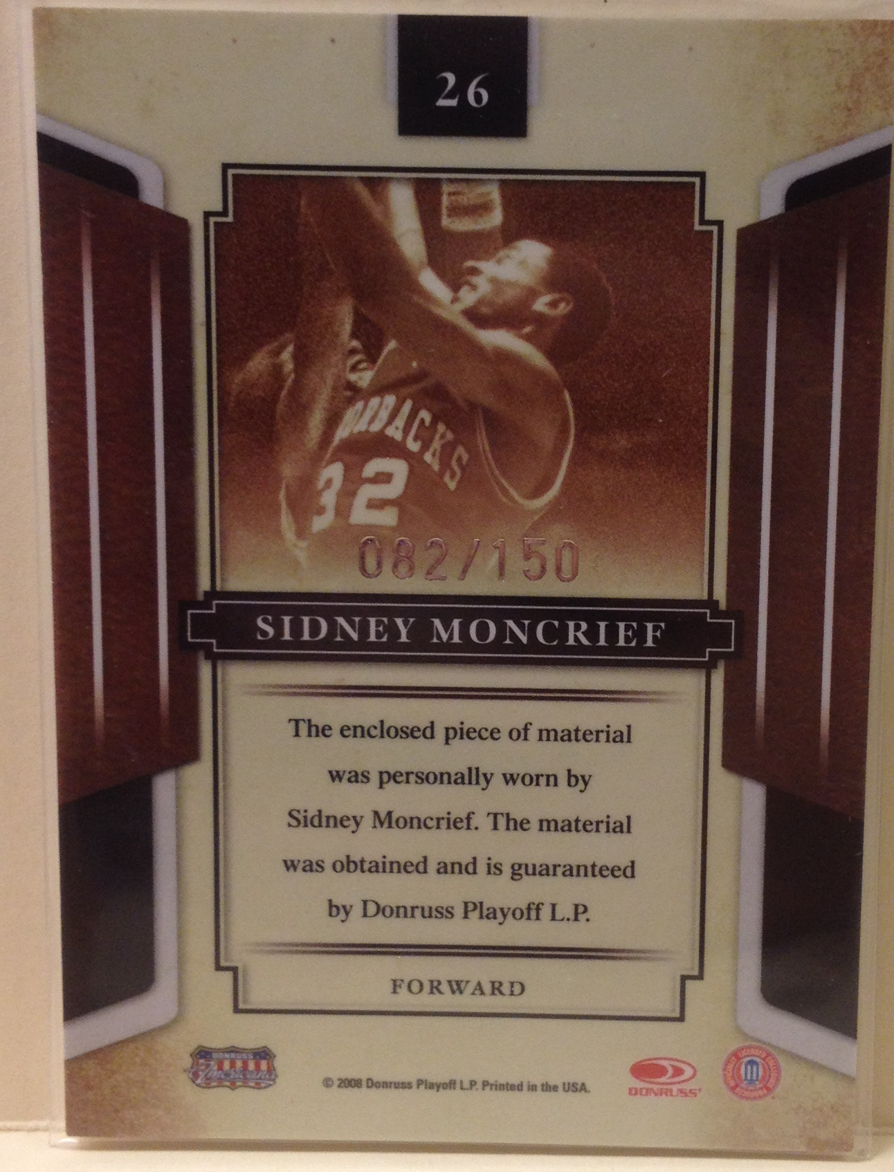 2008 Donruss Sports Legends Materials Mirror Blue #26 Sidney Moncrief/150 back image
