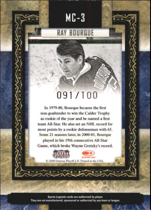 2008 Donruss Sports Legends Museum Collection Gold #3 Ray Bourque back image