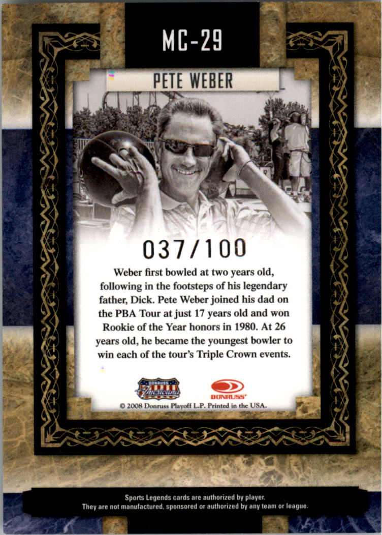 2008 Donruss Sports Legends Museum Collection Gold #29 Pete Weber back image
