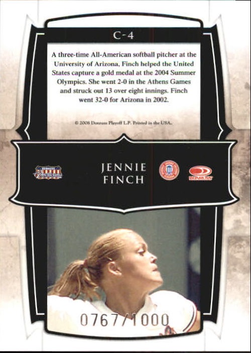 2008 Donruss Sports Legends Champions #4 Jennie Finch back image