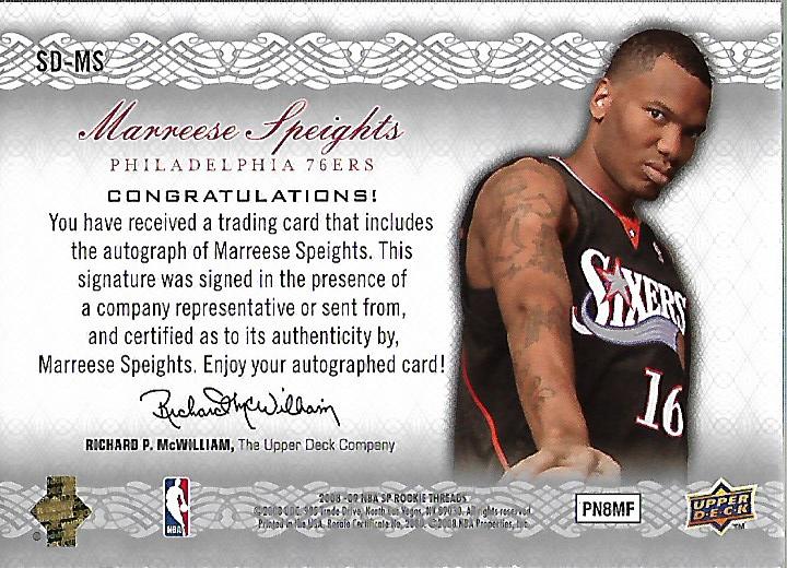 2008-09 SP Rookie Threads Signing Day #SDMS Marreese Speights back image