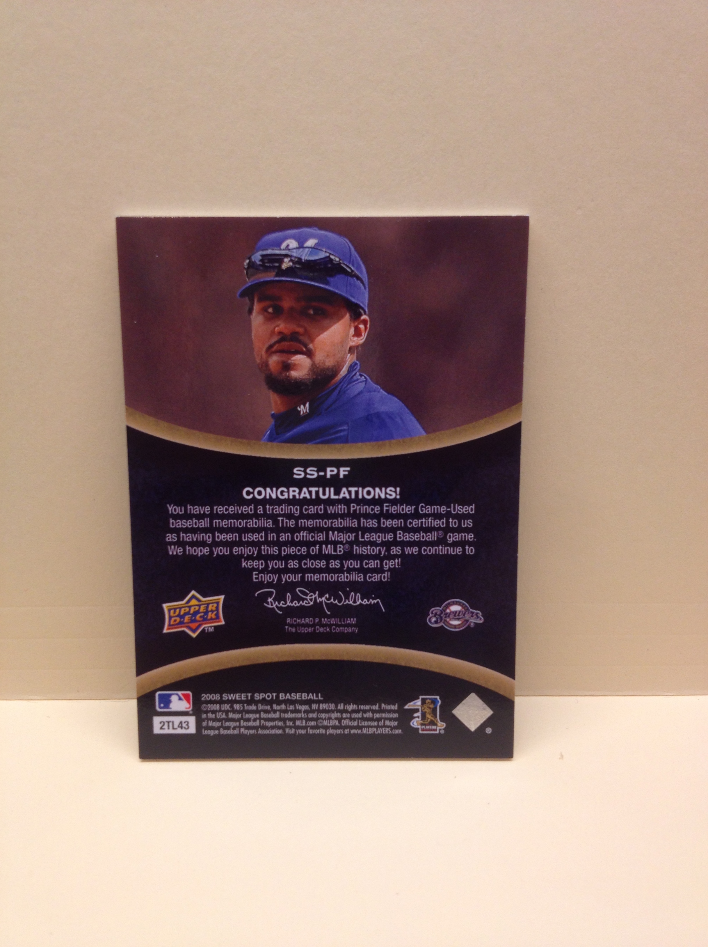 2008 Sweet Spot Swatches #SSPF Prince Fielder back image