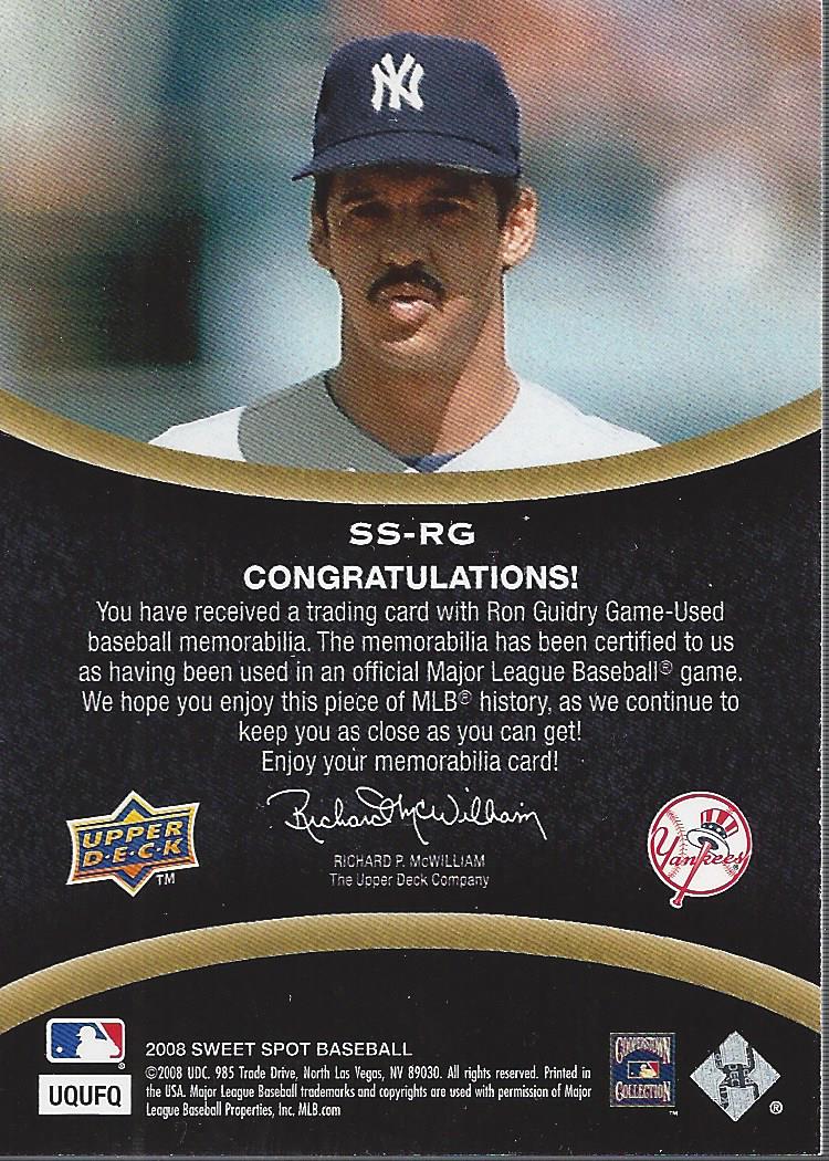2008 Sweet Spot Swatches #SSRG Ron Guidry back image