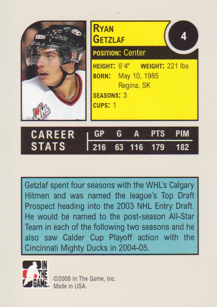 2008-09 ITG Heroes and Prospects #4 Ryan Getzlaf back image