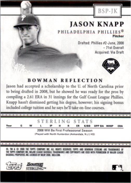 2008 Bowman Sterling Prospects Refractors #JK Jason Knapp AU