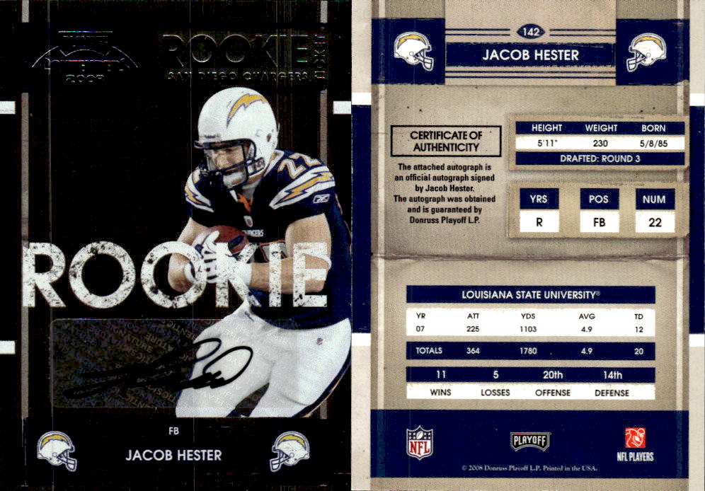 2008 Playoff Contenders #142 Jacob Hester AU RC
