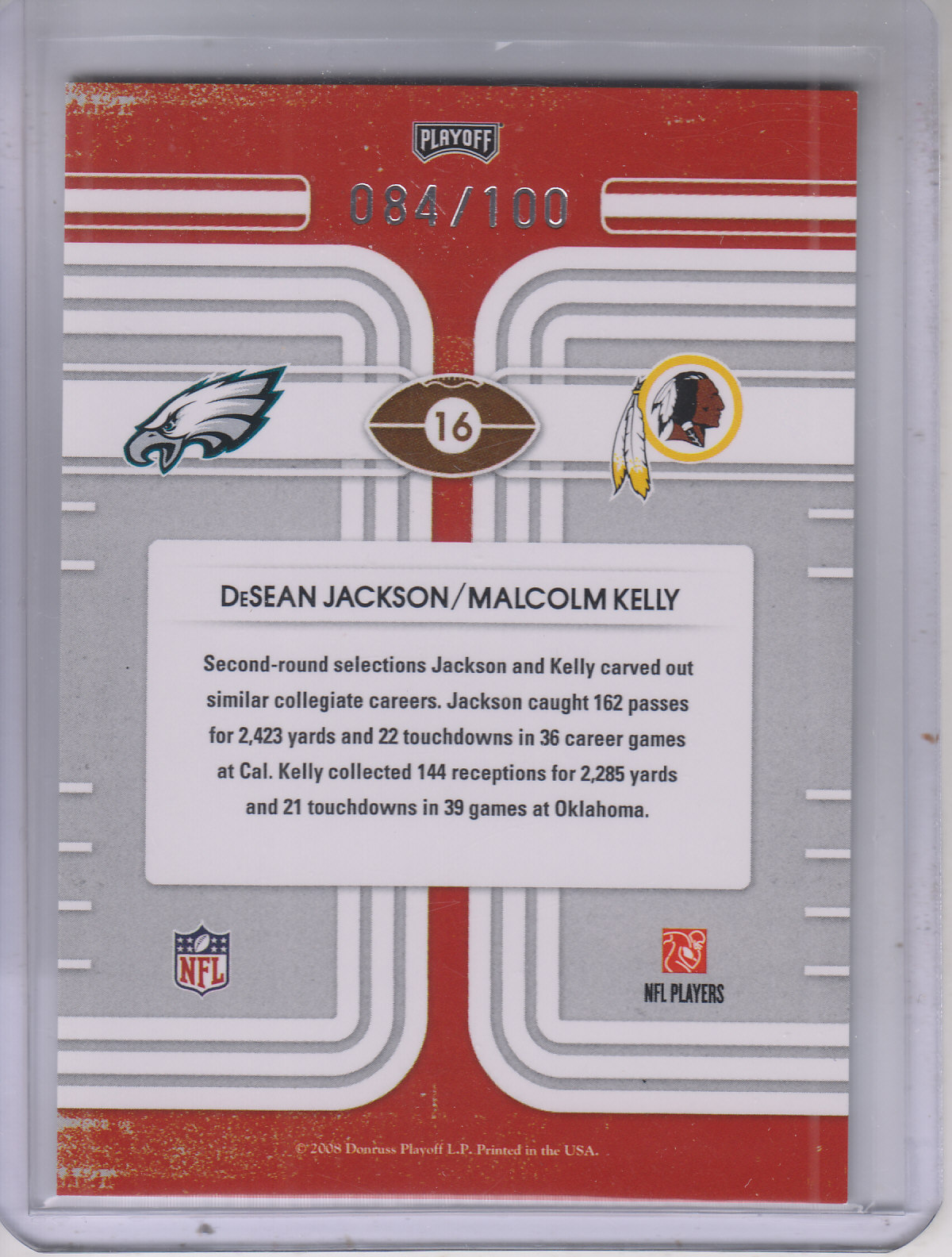 2008 Playoff Contenders Round Numbers Gold #16 DeSean Jackson/Malcolm Kelly back image