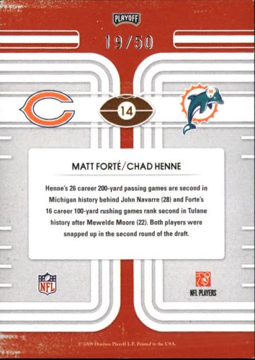 2008 Playoff Contenders Round Numbers Black #14 Matt Forte/Chad Henne back image
