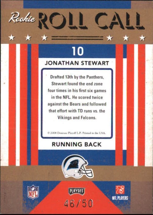 2008 Playoff Contenders Rookie Roll Call Black #10 Jonathan Stewart back image