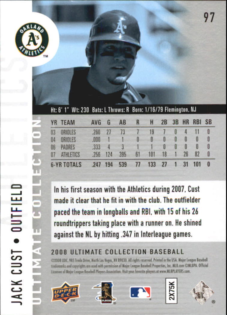 2008 Ultimate Collection #97 Jack Cust back image