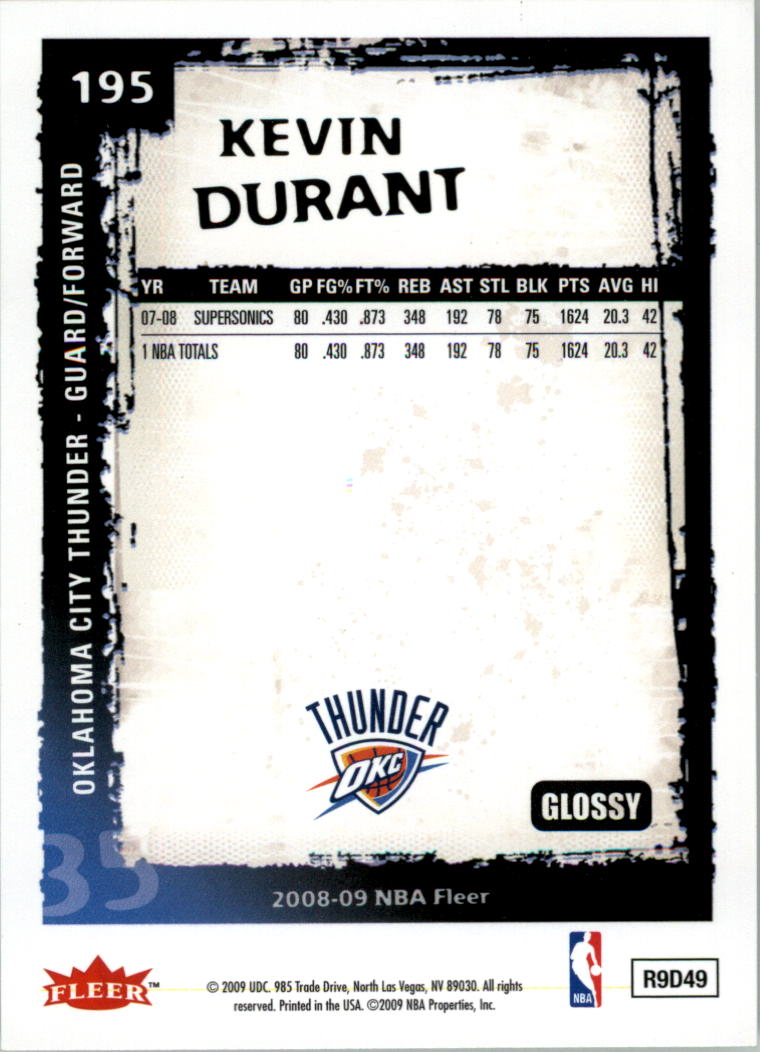 2008-09 Fleer Glossy #195 Kevin Durant back image
