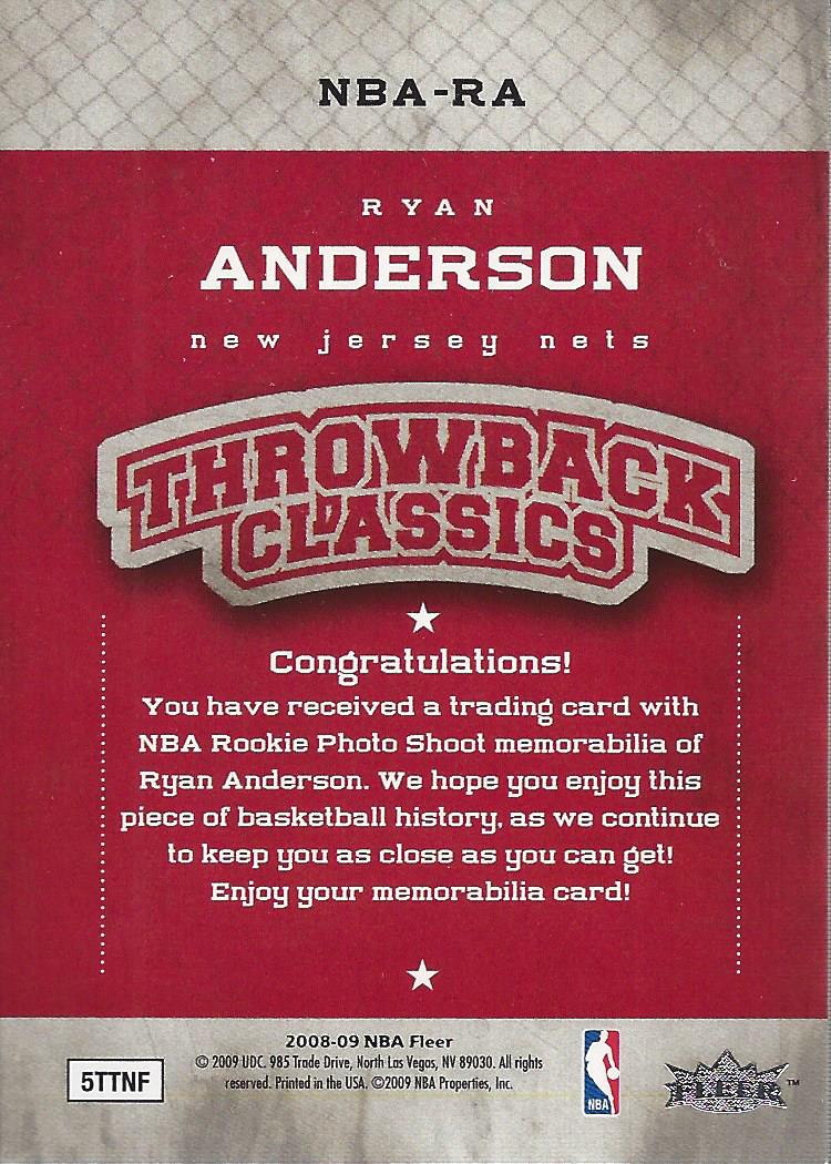 2008-09 Fleer NBA Classics #NBARA Ryan Anderson back image