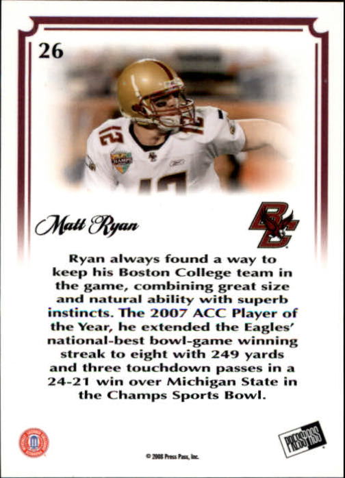 2008 Press Pass Legends Bowl Edition 20 Yard Line Red #26 Matt Ryan back image