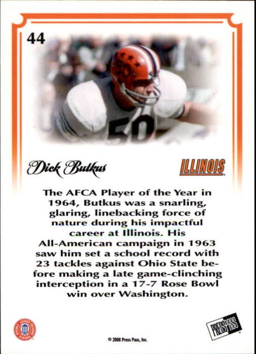 2008 Press Pass Legends Bowl Edition 20 Yard Line Red #44 Dick Butkus back image