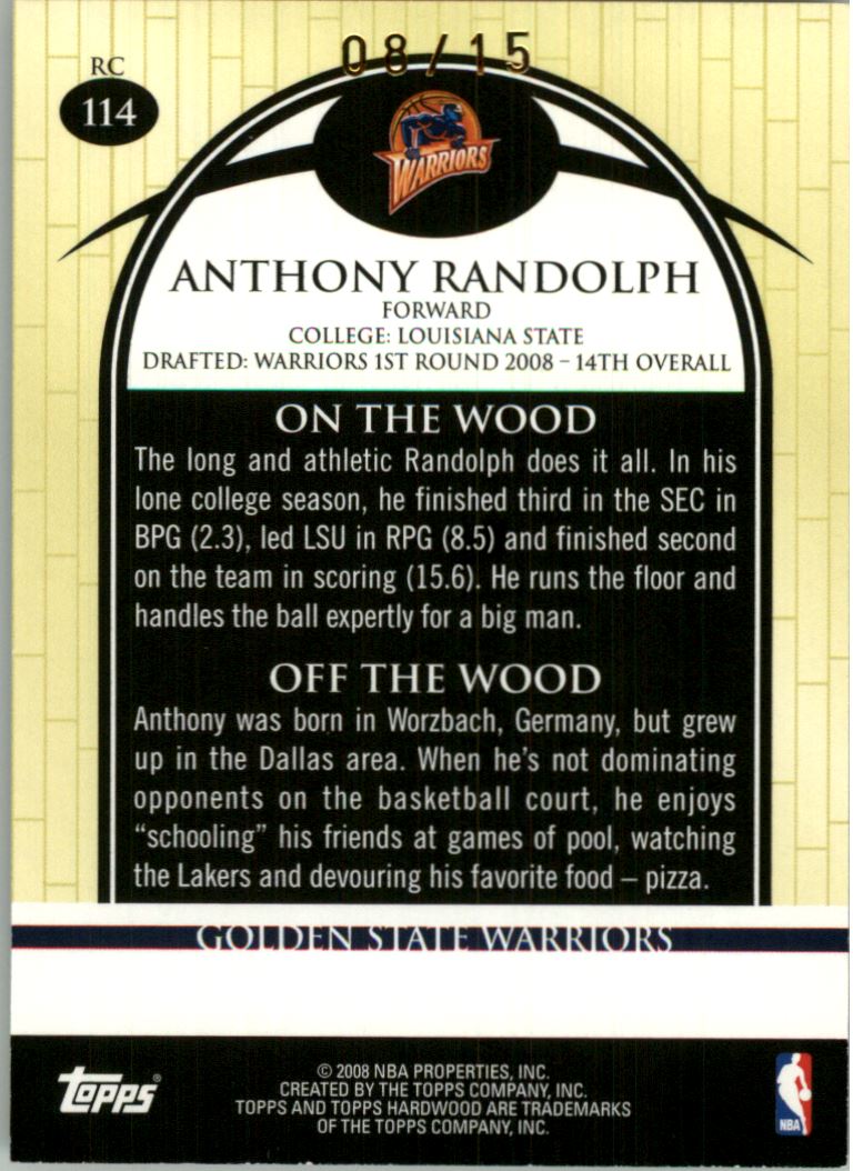 2008-09 Topps Hardwood Redwood #114 Anthony Randolph Finger back image