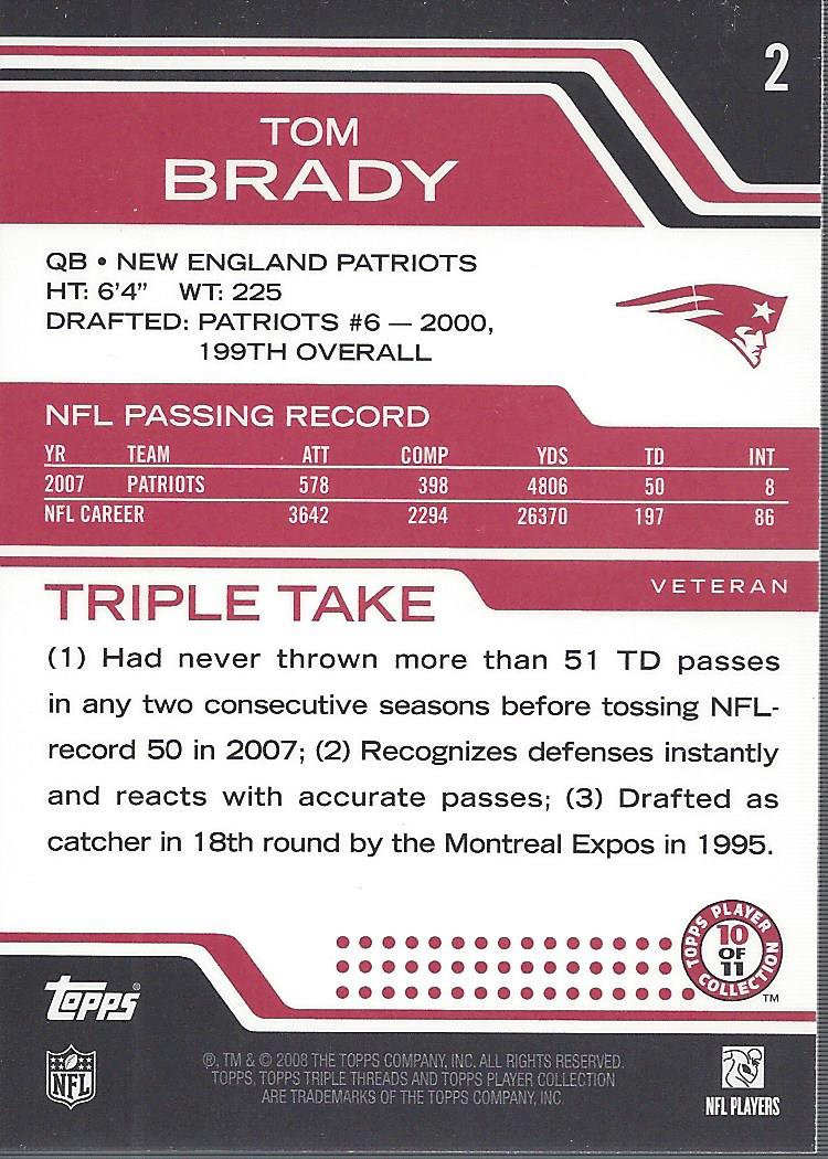 2008 Topps Triple Threads #2 Tom Brady back image