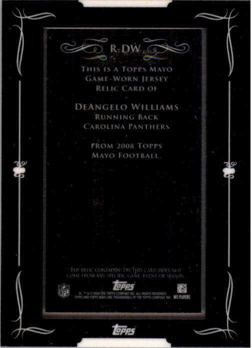 2008 Topps Mayo Relics #RDW DeAngelo Williams A back image