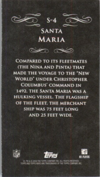 2008 Topps Mayo Famous Ships #S4 Santa Maria back image