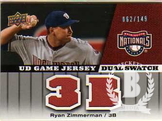 2009 Upper Deck UD Game Jersey Dual #GJRZ Ryan Zimmerman/149