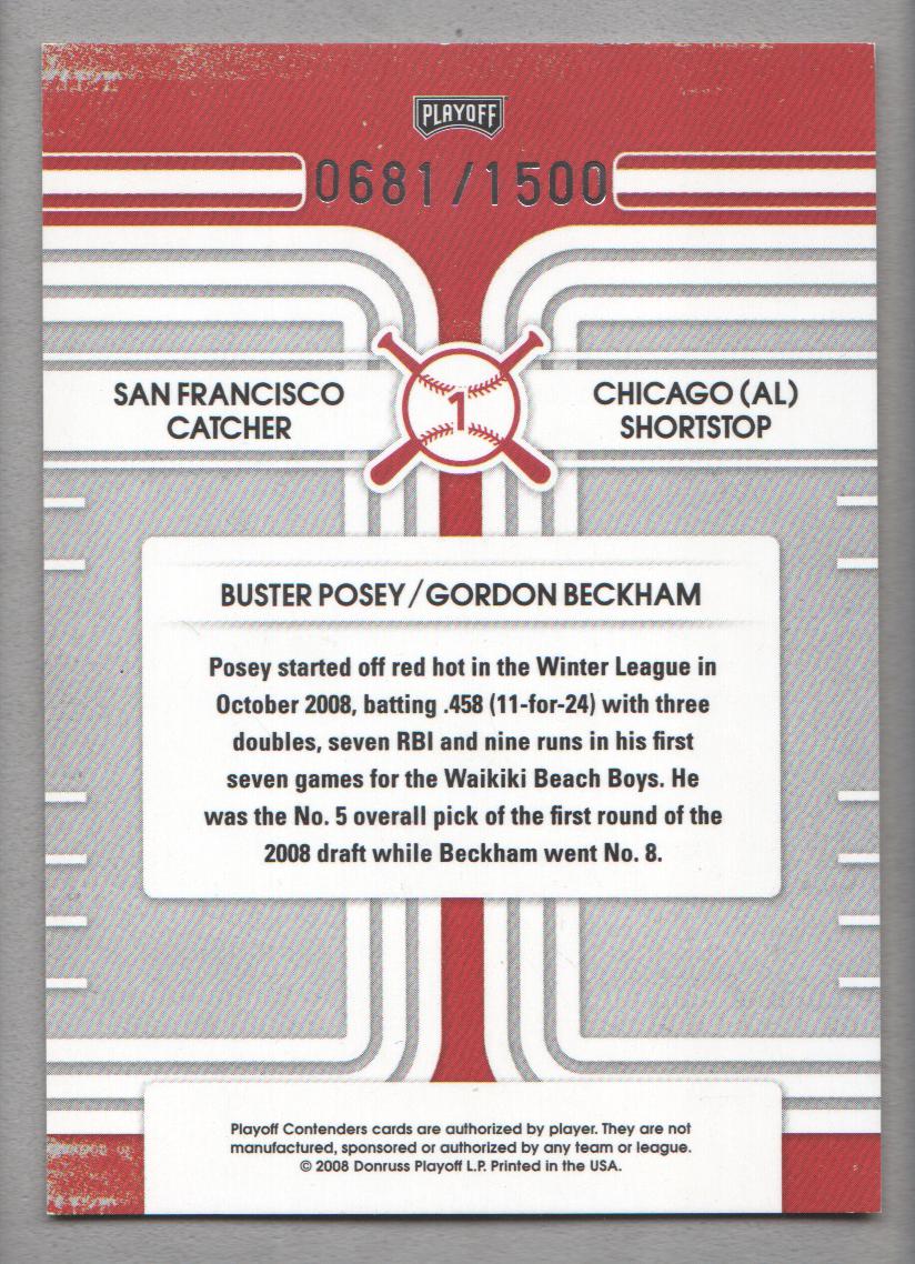 2008 Playoff Contenders Round Numbers #1 Buster Posey/Gordon Beckham back image