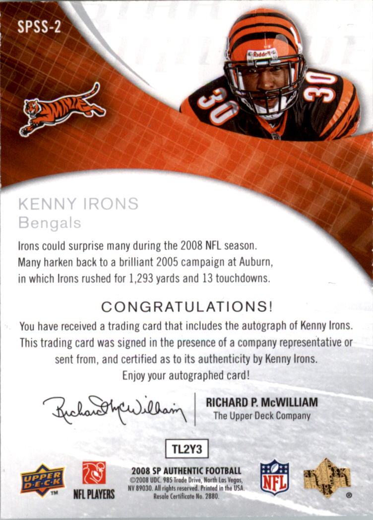 2008 SP Authentic SP Star Signatures #SPSS2 Kenny Irons back image